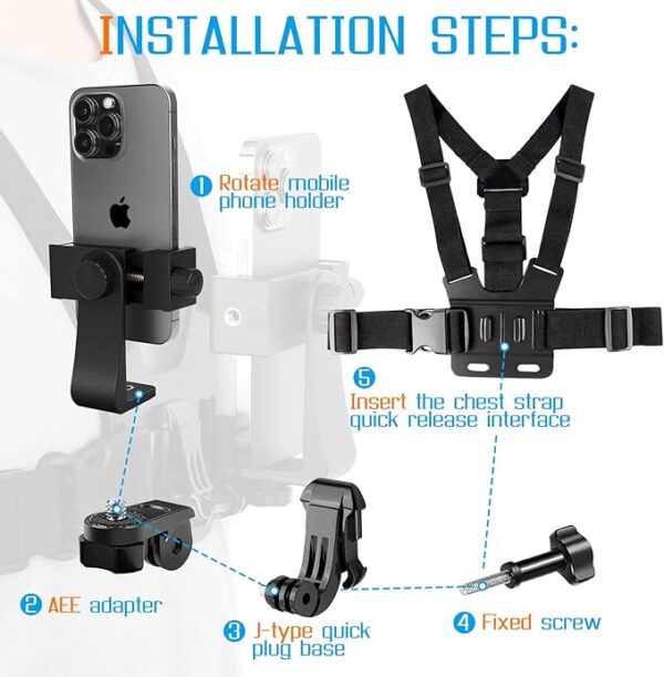 Soporte de arnés de pecho para teléfono móvil para VLOG/POV